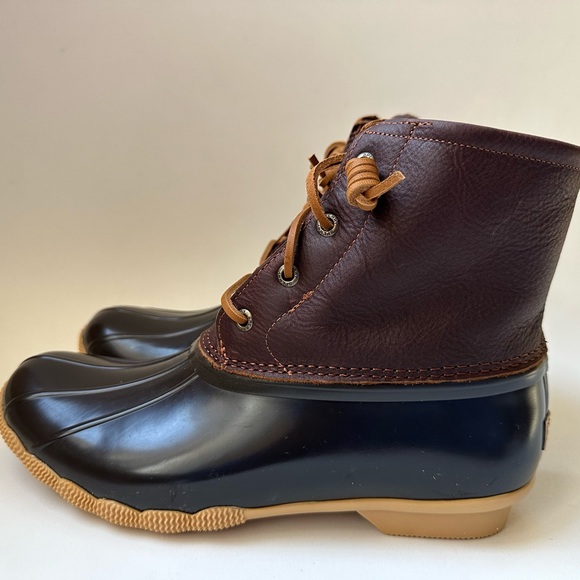 Sperry Women's Saltwater Duck Booties Dark Brown Rain Boots Size … - Picture 3 of 10